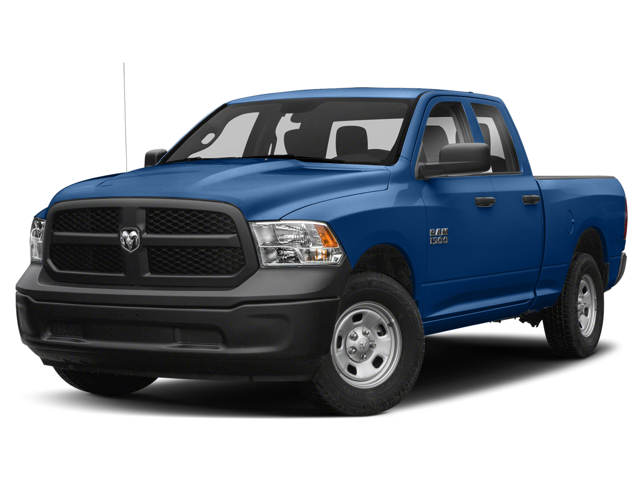 2018 RAM 1500 Express Quad Cab 4x4 6'4' Box in Blue Streak Pearlcoat — front three-quarter view