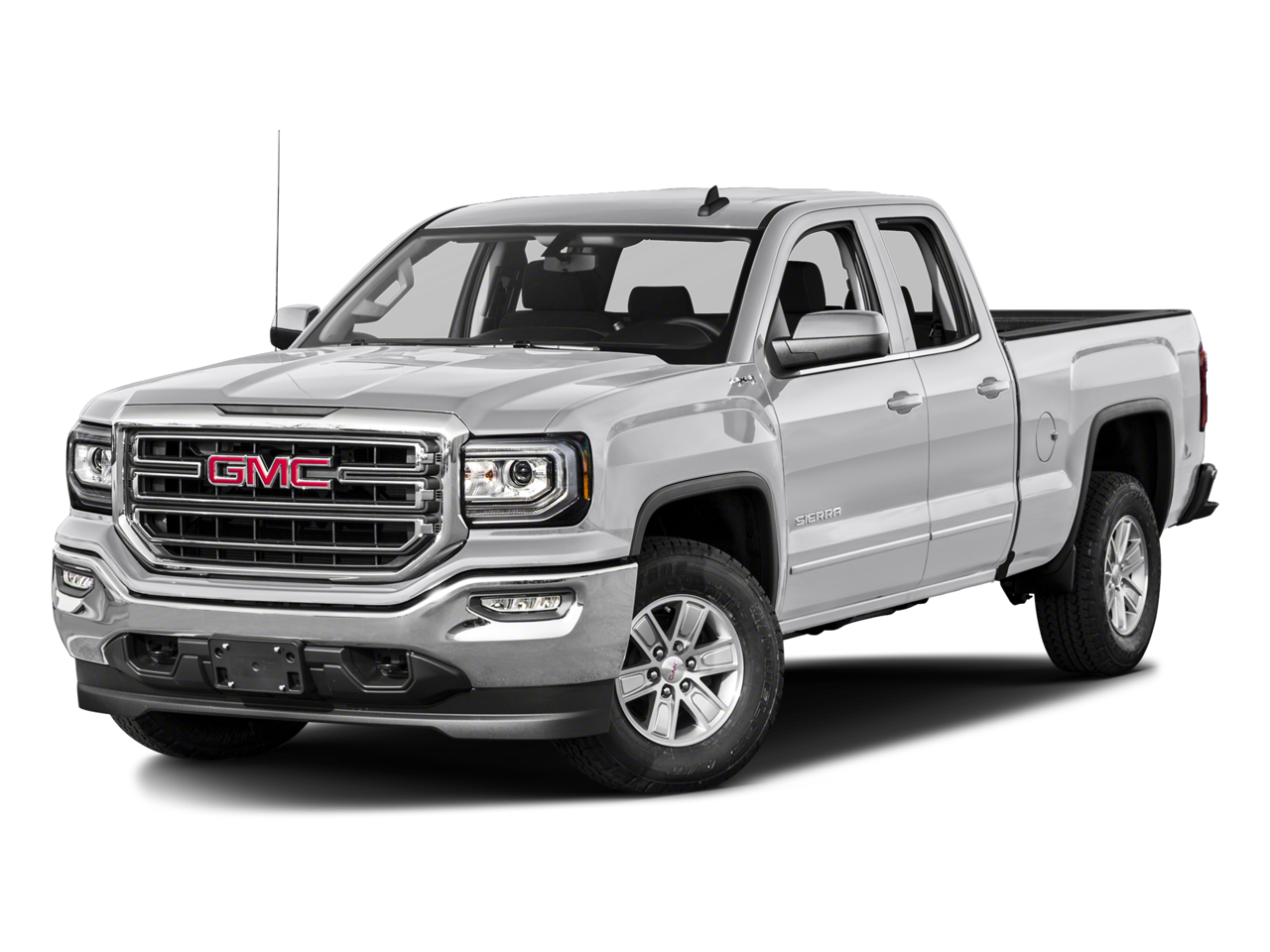 2018 GMC Sierra 1500 Double Cab Standard Box 4-Wheel Drive SLE in Quicksilver Metallic — front three-quarter view
